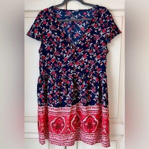 Zuliliy  Floral Navy and Red Dress. Size Large.